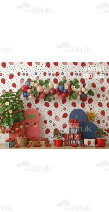 Tło fotograficzne „Truskawkowa kraina – czerwona aranżacja dziecięca” | UB_817